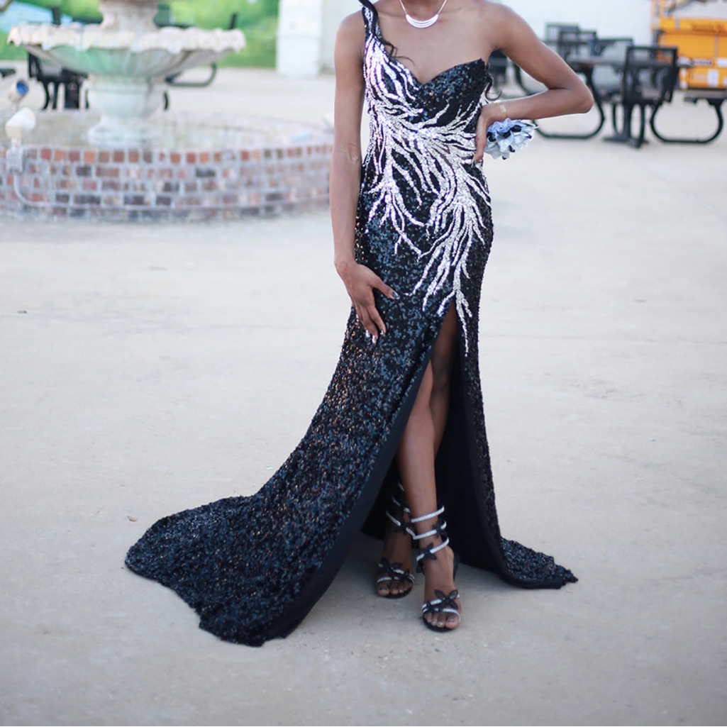 Elegant Black And Silver Sequin Gown